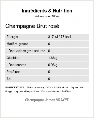 Champagne Rosé Brut - Ingrédients et Nutrition 