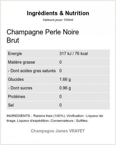 Champagne Perle Noire Brut - Ingrédients et Nutrition 