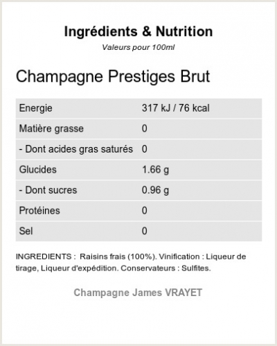 Cuve Prestige - Ingrdients et Nutrition 